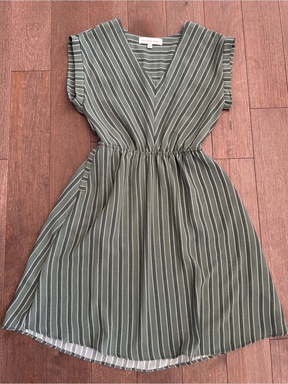 Striped V-Neck Olive Green Women's Dress size small